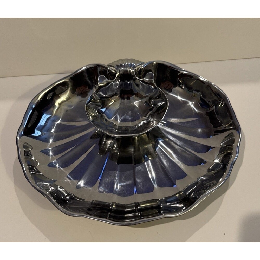 WILTON ARMETALE PEWTER 2 PC CLAM SHELL CHIP & DIP BOWL DISH SET NEW No Box READ